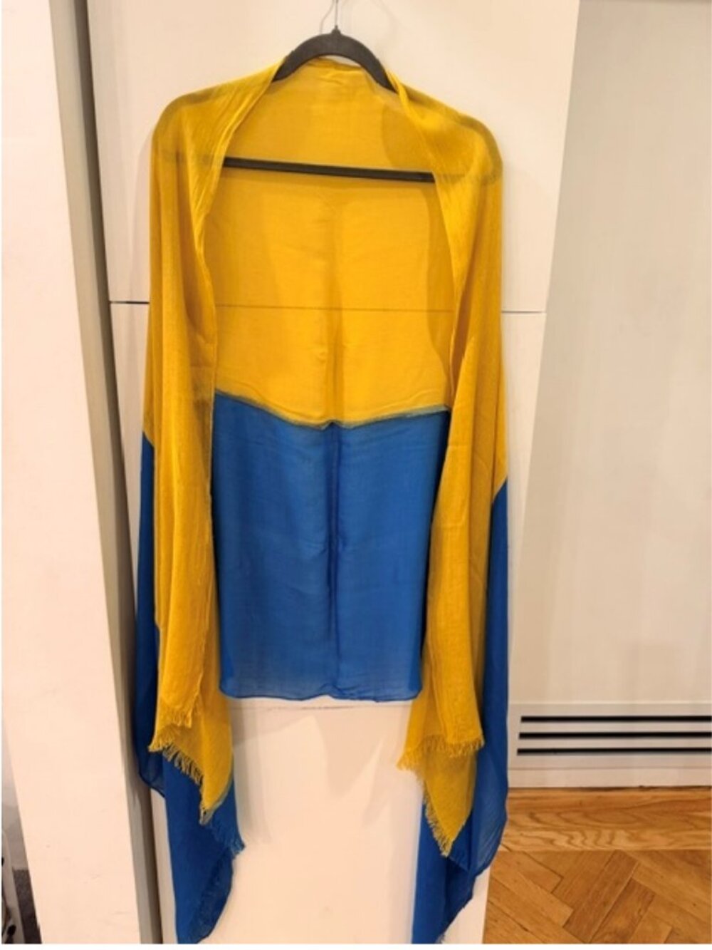 Armani Exchange Yellow Blue Colorblock Oversized Scarf Wrap 34x82
